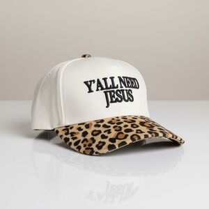 Zenana Y’all Need Jesus Trucker Hat Leopard Brim Adjustable size OS
